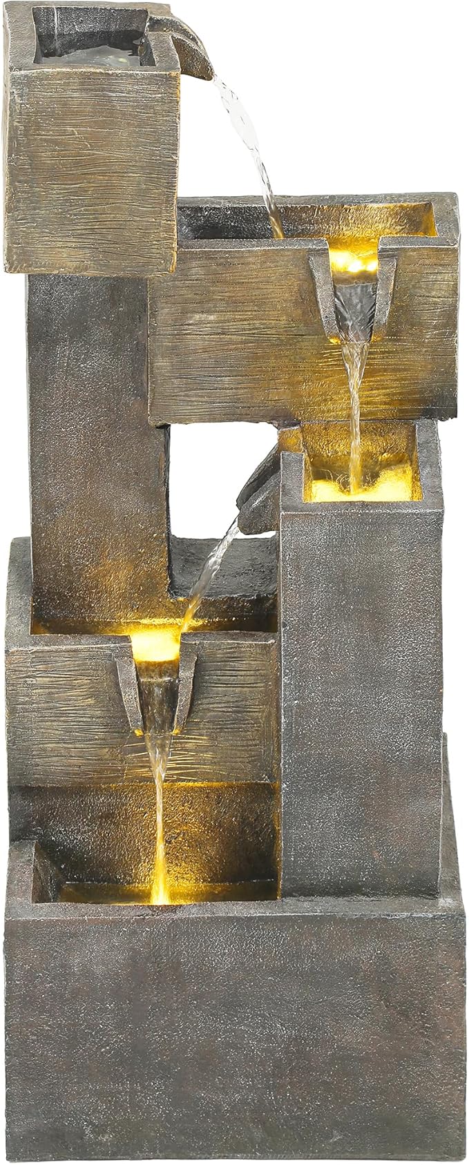 32.5" Modern Outdoor Water Fountain with LED Lights, 5-Tier Stacked Blocks Garden Fountain Cascading Waterfall Feature for Relaxing Garden, Patio, Backyard, Deck, Porch or Home Décor - Bloomnest