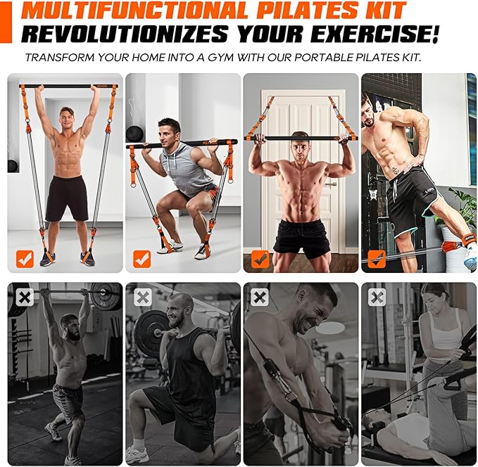Pilates Bar Kit with Resistance Bands, Heavy Duty Pilates Equipment for Men, Strength Training Bar for Legs, Hip, Back, Arm, Abs, Chest, Shoulders, Portable Home Gym Full Body Workout Equipment - Bloomnest