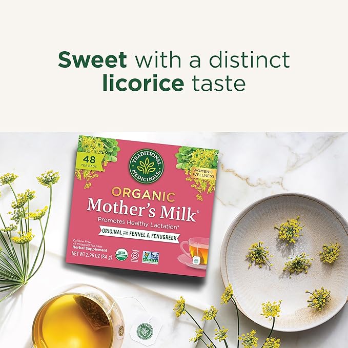 Traditional Medicinals Organic, Mother's Milk Tea - Supports Breastfeeding & Lactation with Fennel and Fenugreek - Kosher, Non-GMO, Caffeine-Free, Compostable - 48 Tea Bags - Bloomnest