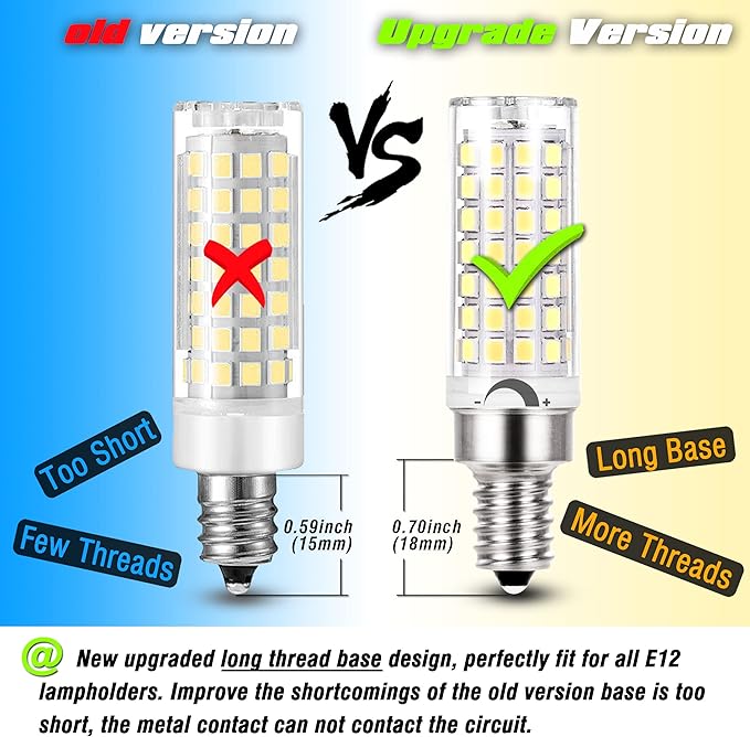 ALIDE E12 C7 Dimmable Led Candelabra Bulbs Kx 2000 60 Watt Replacement, 6000k Daylight White T6 110V 120V Small Base E12 LED Bulbs 6W for Ceiling Fan Salt Lamp Chandelier Lighting,600lm,8Pack - Bloomnest