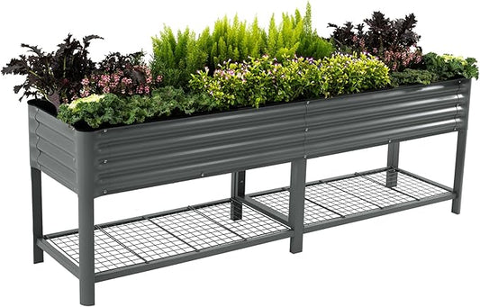 Elevated Raised Garden Bed-V Series, 2' x 8' Garden Beds with Legs & Storage Rack for Patio Porch, 1400 Lbs Weight Capacity, Outdoor Planter Boxes for Gardening Herbs Vegetables Flowers, Modern Gray - Bloomnest