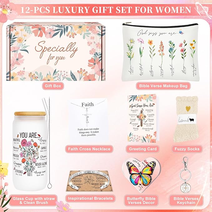 12PCS Christian Gifts for Women Faith,Inspirational Gifts for Women,Christian Birthday Gifts,Spiritual Religious Gifts, Get Well Soon Gifts for Mom,Friends,Sister,Wife,Girlfriends - Bloomnest