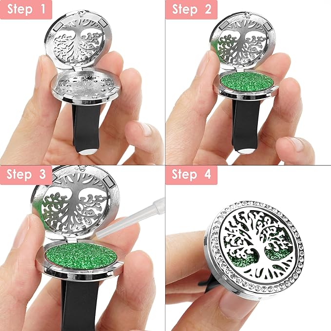 Essential Oil Car Diffuser Vent Clips, Sparkling Essential Oil Car Diffuser, with 20 Refill Pads, for Long Lasting Automotive Odor Eliminator Decoration (1, Life Tree+11-petaled Flower) - Bloomnest