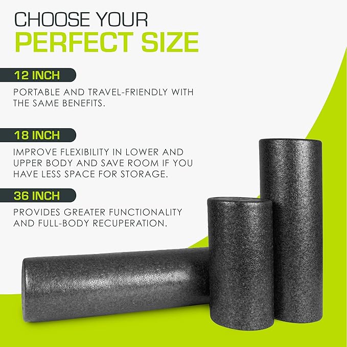 ProsourceFit High Density Foam Rollers 12 - inches Long, Firm Full Body Athletic Massage Tool for Back Stretching, Yoga, Pilates, Post Workout Muscle Recuperation, Black/Blue - Bloomnest