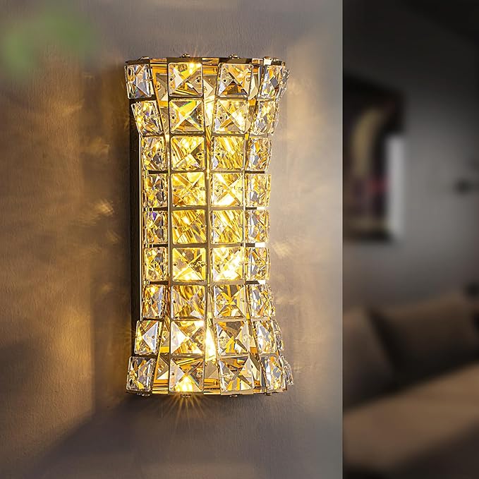 Crystal Wall Sconces,Modern Wall Light Fixtures for Living Room Bedroom Bathroom Hallway Doorway Stairway,Bedside,Tricolor Vanity Lighting Fixture - Bloomnest