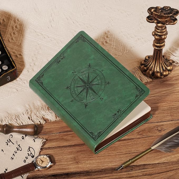 AHGXG Thick Journal Lined Notebook for Men - 320 Numbered Pages A5 College Ruled Notebook for Writing, 100gsm Paper, Vintage Leather Hardcover, for Women Work Office School, 5.75'' X 8.38''- Dark Green - Bloomnest