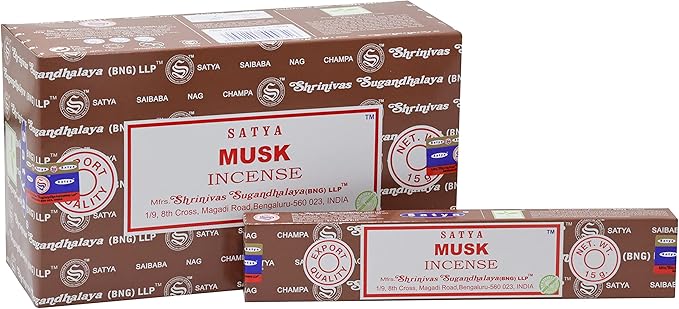 EARTH Satya Musk Incense Sticks 15 GMS (Pack of 12) (Green Certified) Indian Perfumed Hand Rolled Agarbatti Perfect for Worship,Relaxation, Medication. Earth