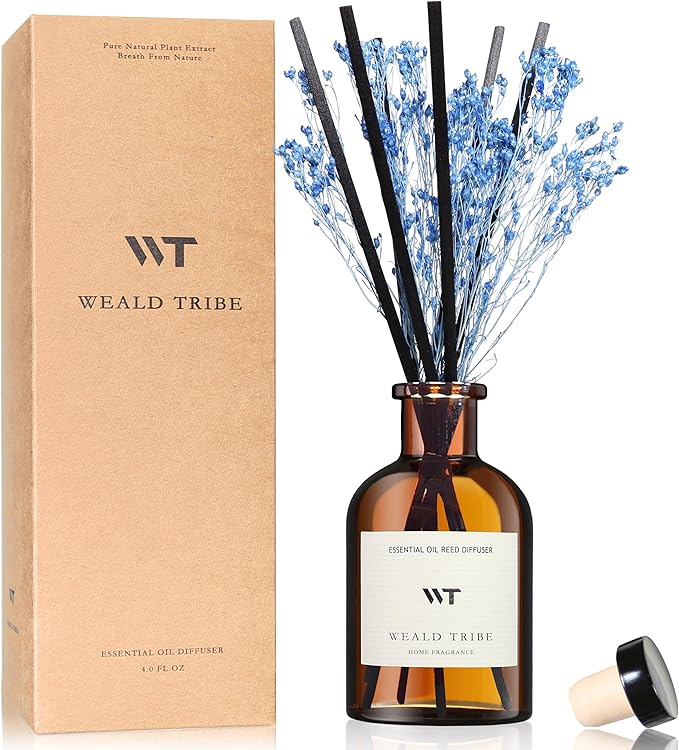 WEALD TRIBE Flower Reed Diffuser Set Ocean Mist & Sea Salt Scent for Bathroom Air Fresheners | 4.0 fl oz Essential Oils with Sticks Home Fragrance Defusers | House Bedroom Office Shelf Decor & Gift - Bloomnest