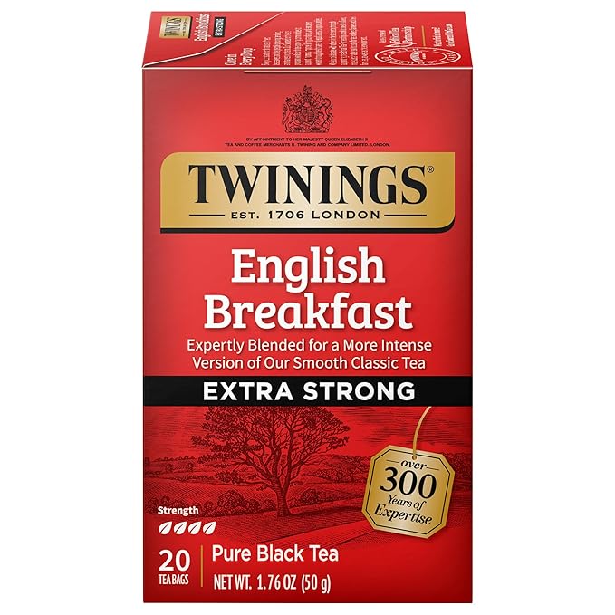 Twinings English Breakfast Extra Strong Black Tea Individually Wrapped Bags, 20 Count (Pack of 1), Robust, Caffeinated, Enjoy Hot or Iced, 20 Teabags - Bloomnest