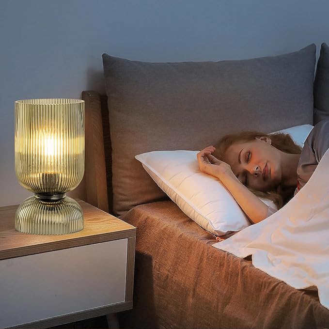 Modern Table Lamp,Glass Mid Century Lamp with Green Glass Shade, Bedside Lamp with On/Off Switch, Minimalist Nightstand Lamp for Bedroom, Living Room, Office (Bulb not Included) - Bloomnest