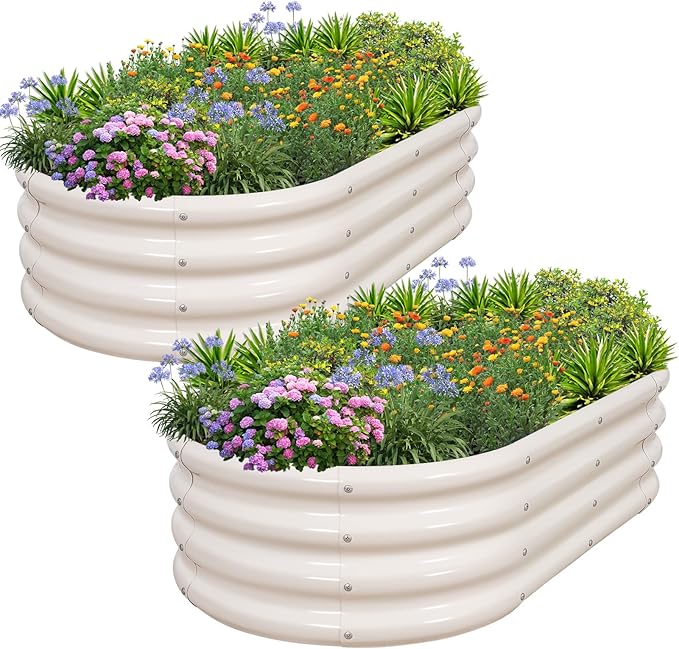 1MORE Galvanized Raised Garden Bed- Planter Garden Boxes Outdoor, Raised Beds for Gardening, 4x2x1ft Metal Garden Bed Kit for Vegetables Flower, Planter Raised Beds with Tools.White-2pack - Bloomnest