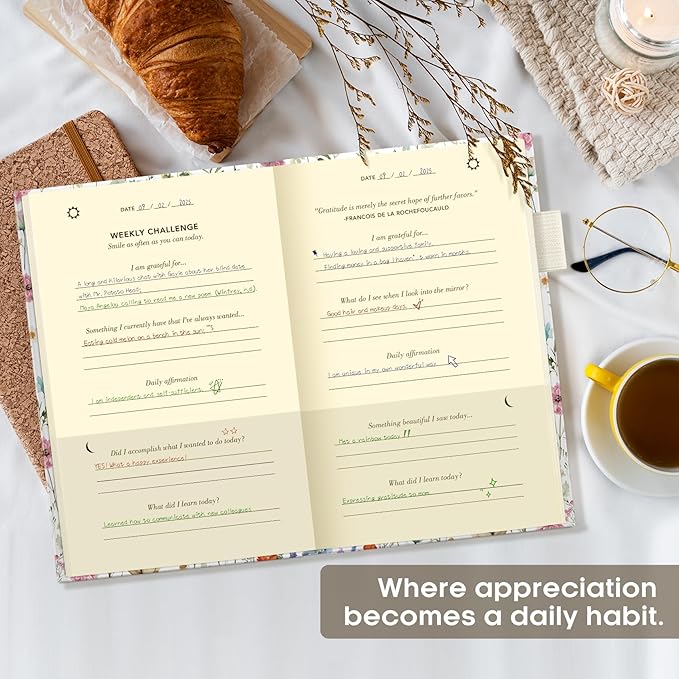Gratitude Journal for Women – Undated Daily Mindfulness & Manifestation Journal with Prompts for Cultivate Affirmations, Positivity, Self-Care & Happiness - Wildflowers - Bloomnest