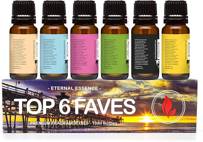 Top 6 Faves - Gift Set of 6 Premium Fragrance Oils - Love Spell, Tahitian Vanilla, Clean Cotton, Mango, Dragon's Blood and Monkey Farts - 10ML - Bloomnest