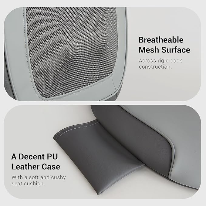 Mynt Gray Back Massager for Chair with Heat for Deep Tissue, Mesh Shiatsu Massage Chair Pad with 4 Deep Kneading Nodes, Heated Back Massage with a Seat Cushion - Bloomnest