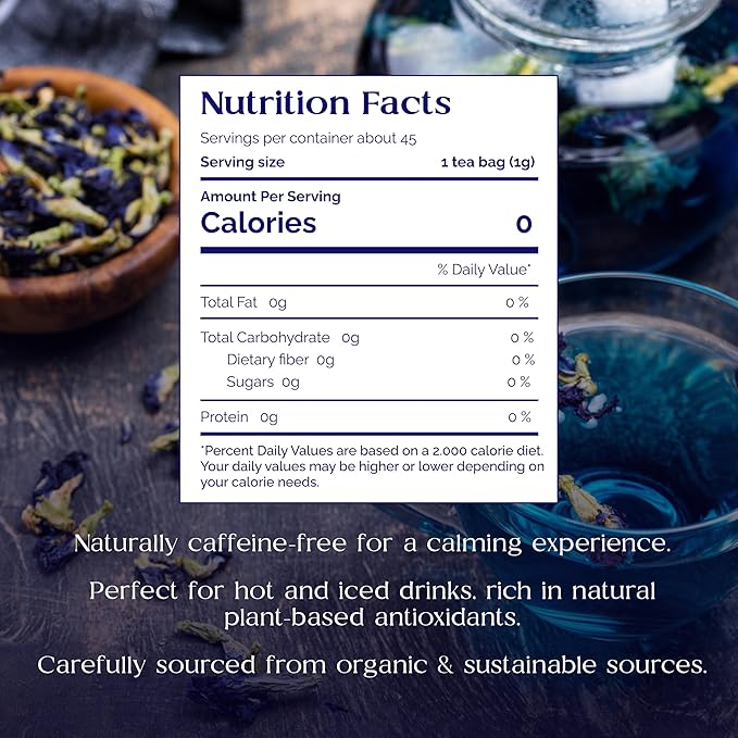 Organic Pharmacist Butterfly Pea Flower Tea Bags, Dried Purple Butterfly Flowers, Blue Butterfly Tea Bags, Vibrant Whole Flower Blue Herbal Tea with Antioxidants, Caffiene Free, 30 Count, 2.5g per bag - Bloomnest