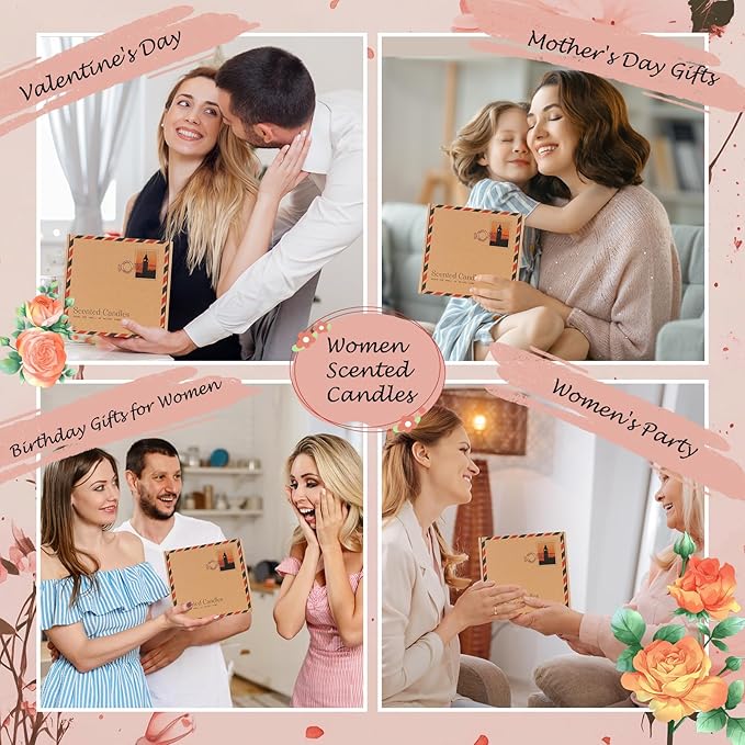 4 Pack Scented Candle for Home, Mother's Day Gifts, Soy Wax Candles, 50 Hour Long Burn Time - Glacier, Black Phalaenopsis, Hot Cocoa, Bulgarian Rose - Bloomnest