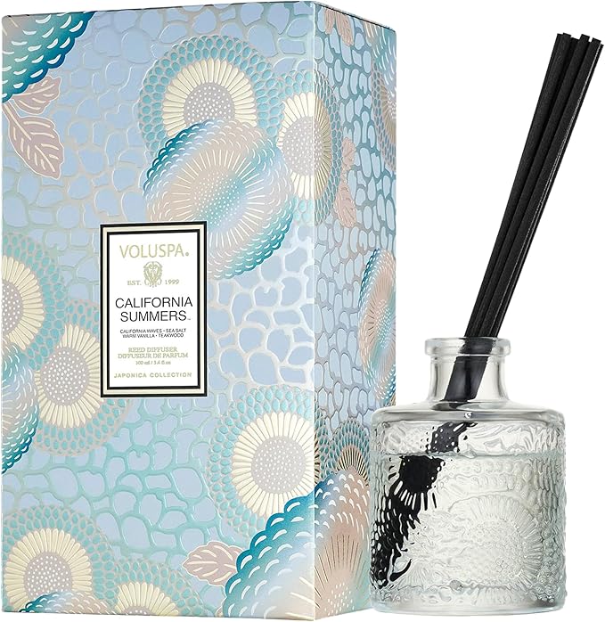Voluspa California Summers Reed Diffuser Set, Scented Reed Diffuser, 3.4 oz, Oil Reed Diffusers for Home, Handcrafted in The USA Voluspa