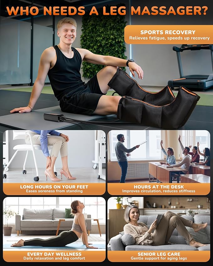 Leg Massager with Heat and Compression : Foot and Calf Massager for Circulation and Pain Relief, Sequential Compression Boots with 6 Modes, 9 Intensity, 3 Heat for Mom, Dad, Him, Her - Bloomnest