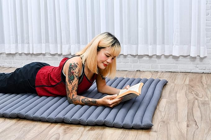 Leewadee - Kapok Roll Mat – Handcrafted Folding Sleep & Relaxation Mattress from Thailand, Ideal as Guest Bed, Camping Mat, Yoga Mat or Traditional Futon, 75 x 39 inches, Anthracite - Bloomnest