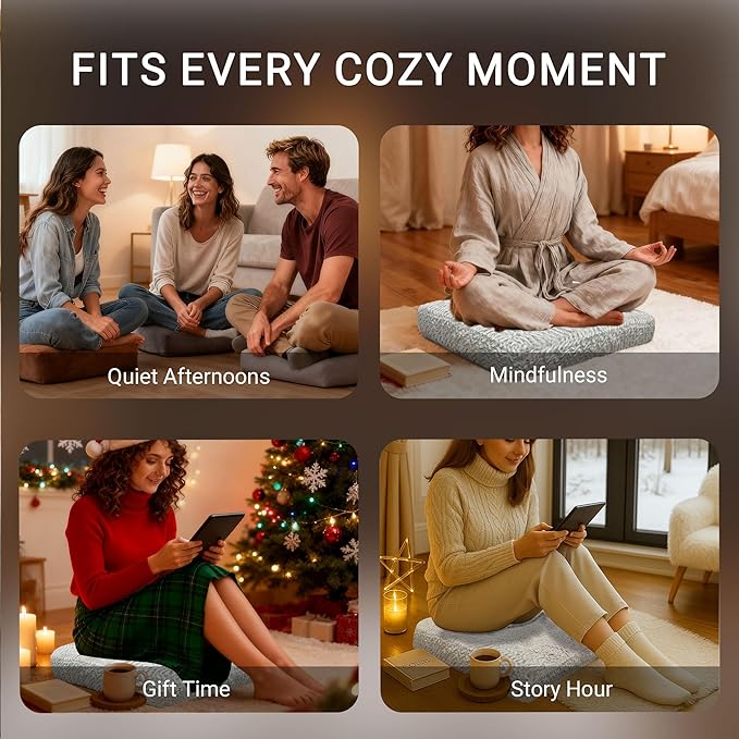 Degrees of Comfort Square Floor Cushion for Adults – Soft Velvet Meditation Pillow – Thick Tatami Seating Pad for Winter Home – 22” x 22”, Brushed Chevron, 1 Pack - Bloomnest