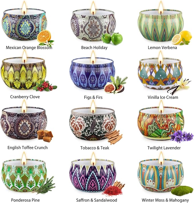 Scented Candles Gift Set,12 Pack Candles for Home Scented, 300 Hour Long Lasting Soy Wax Aromatherapy Candle Set, Birthday Gifts for Women with Gift Box - Bloomnest