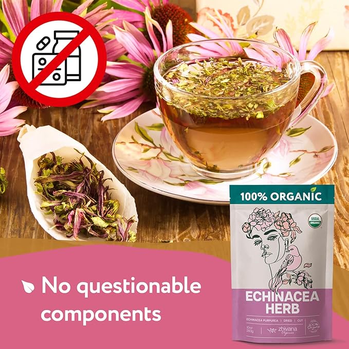 Echinacea Tea Organic (10oz.) – Echinacea Purpurea Herb Loose Leaf - Equinacea Organica - Body Defenses, Immune Support Tea - Bloomnest