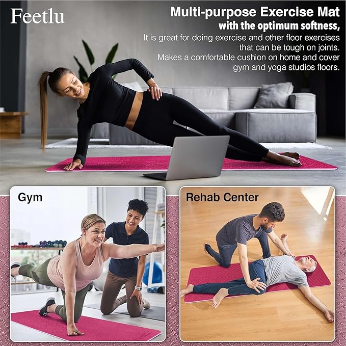 Extra Thick Exercise Yoga Mat with Strap - 2/5 Inch (10MM), Non-Slip Workout Mat for Yoga, Pilates, and Floor Exercises - Bloomnest