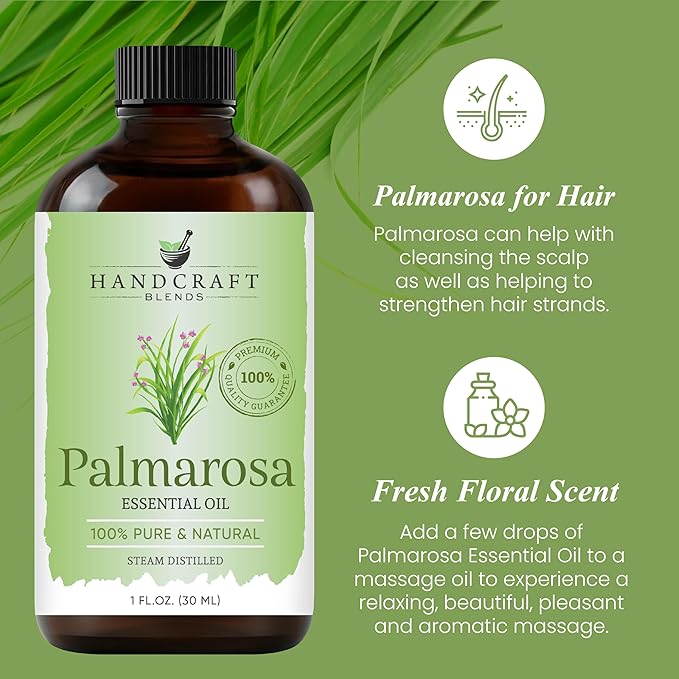 Handcraft Blends Palmarosa Essential Oil – 1 Fl Oz – 100% Pure and Natural – Premium Grade Essential Oil for Diffuser and Aromatherapy, Skin, Massage, Candle and Soap Making Fragrance - Bloomnest