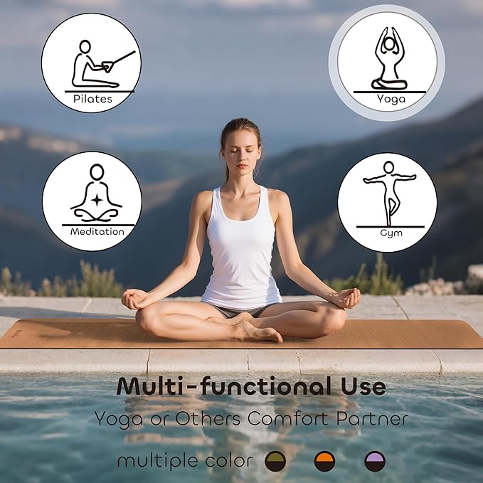 Non-slip TPE Yoga Mat for Women & Men,72"x24" Double-Sided Workout Mat for Home Gym Pilates Fitness,1/4 Inch Packable Lightweight Exercise Mat with Strap for Travel,Non Toxic Exercise Floor Mat - Bloomnest