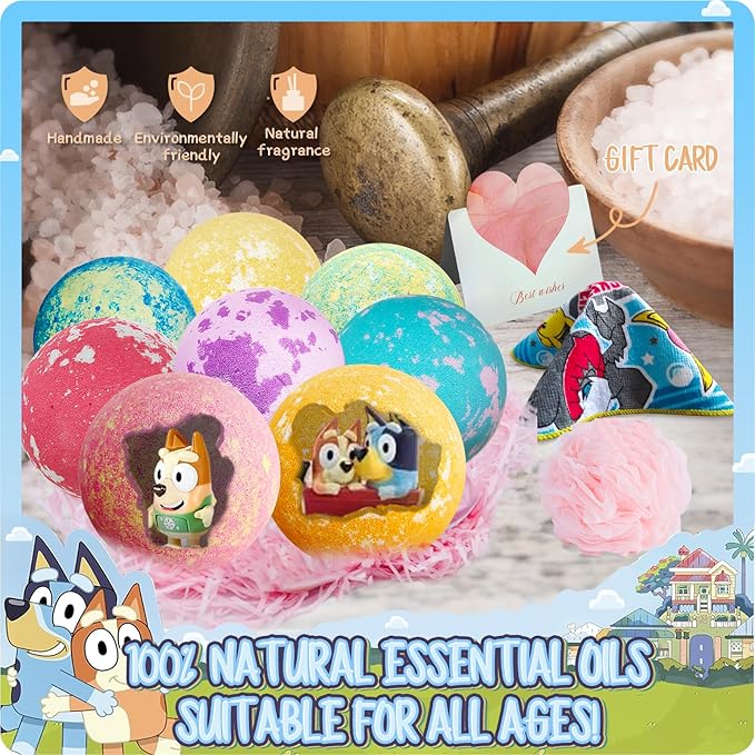 Bath Bombs Blue Heeler Puppy Bath Bombs with Surprise Inside, Bath Rich in Natural Essential Oils, BathBombs Gift Set for Dry Skin Moisturize, Gifts for Toddlers (8 Pcs) - Bloomnest