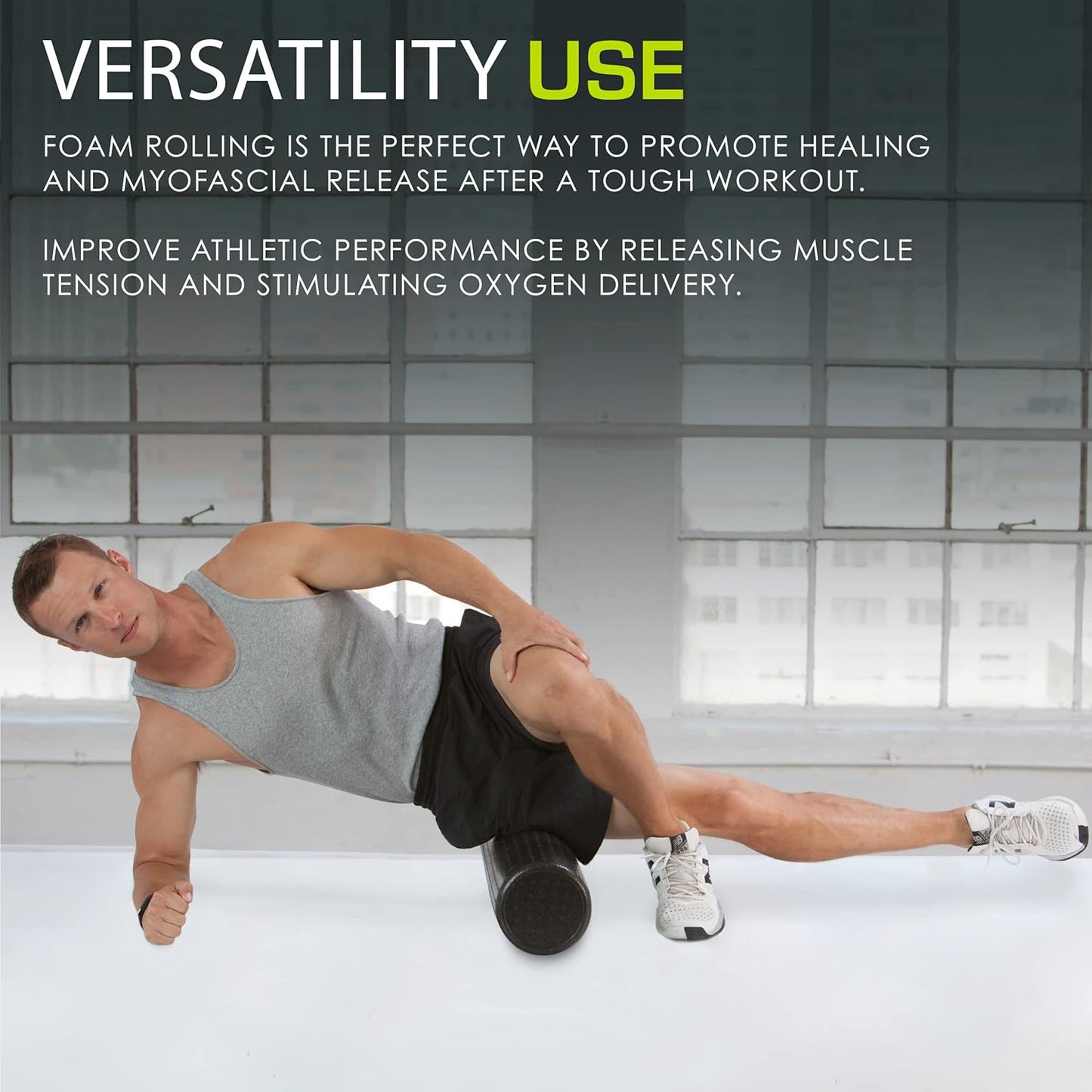 ProsourceFit High Density Foam Rollers 12 - inches Long, Firm Full Body Athletic Massage Tool for Back Stretching, Yoga, Pilates, Post Workout Muscle Recuperation, Black/Blue