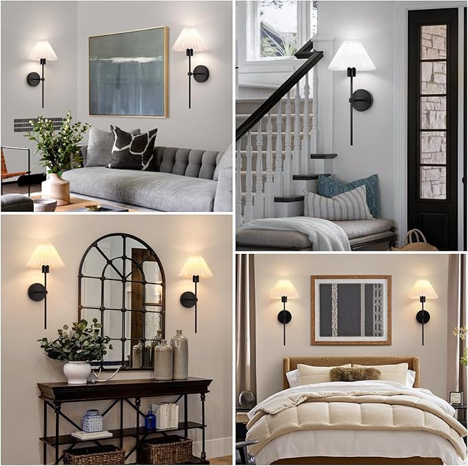 Rechargeable Battery Operated Wall Sconces Sets of 2, 15 Colors Wireless Wall Sconce, Black Wall Lights Fixture with Dimmable Bulbs and Remote, Not Hardwired Wall Mounted Lamps for Bedroom Living Room - Bloomnest