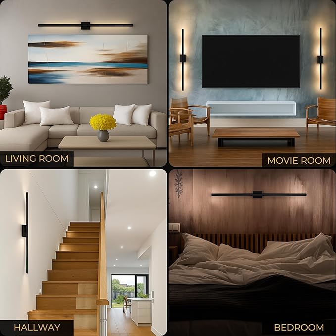 Auralume Wall Sconce Set of Two – Battery Operated LED Wall Lights with Remote, Dimmable, 4 Color Temps 3000K–6000K, 20,000mAh Rechargeable, Modern Indoor Wall Lamps - Bloomnest