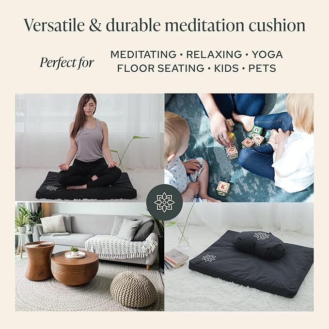Mindful & Modern Zabuton Meditation Mat - Cotton Filled Yoga and Meditation Pad - Zabuton Meditation Cushion for Kneeling and Sitting Support - Large Rectangular Sitting Floor Pillow for Bench or Zafu - Bloomnest
