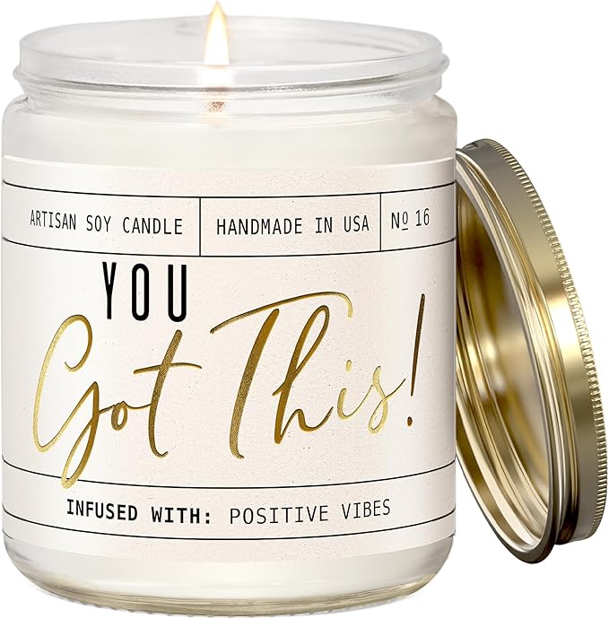 You Got This Gift for Women - 'You Got This' Soy Candle, w/Vanilla, Coconut & Citrus I Positive Vibes Candles for Women I Motivational Desk Decor I Inspirational Decor I 9oz Jar, 50Hr Burn, USA Made - Bloomnest