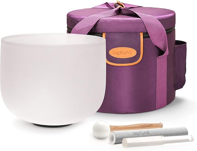 TOPFUND F Note Crystal Singing Bowl Heart Chakra 10 inch with Heavy Duty Carrying Case and Suede Mallet - Bloomnest