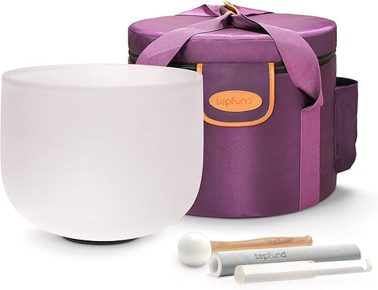 TOPFUND F Note Crystal Singing Bowl Heart Chakra 10 inch with Heavy Duty Carrying Case and Suede Mallet - Bloomnest