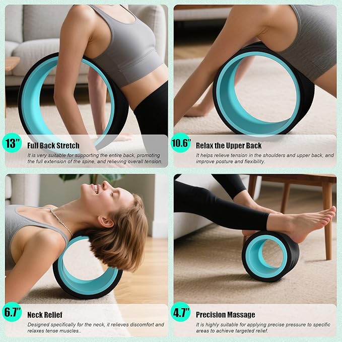 4 Pack Back Roller- Yoga Wheel for Back Pain Reliefn & Stretching, Back Wheel for Deep Tissue Massage, Back Stretcher for Physical Therapy & Exercise - Bloomnest