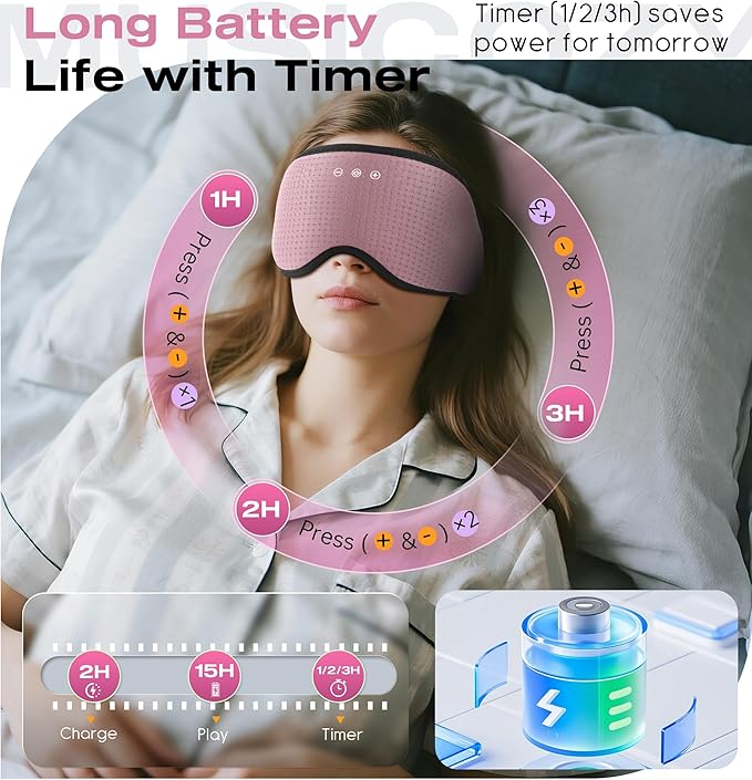 MUSICOZY Sleep Headphones with Bluetooth 5.4 Sleep Mask, Removable 3D Eye Cups for Zero Pressure Comfort, Wireless Bluetooth Eye Mask for Sleeping with Timer - Bloomnest