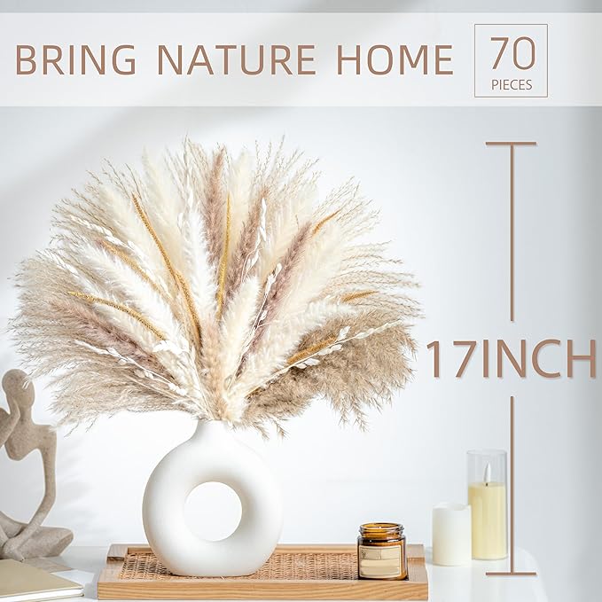 70PCS Natural Dried Pampas Grass Boho Home Decor Bouquet Phragmites Dried Flowers Bouquet for Wedding Floral Arrangements Home Decorations (70PCS) - Bloomnest
