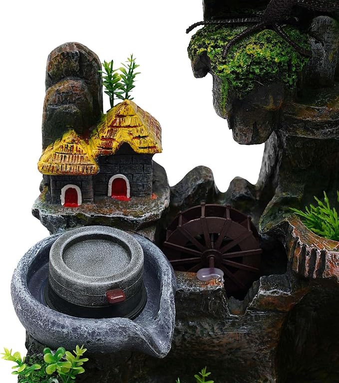 110V 3.5W Tabletop Water Fountain, Indoor Rockery Stream Desktop Fountain Waterfall with Atomizer & Auto Pump, Led Illuminated Waterfall, Zen Décoration for Meditation for Good Luck & Wealth