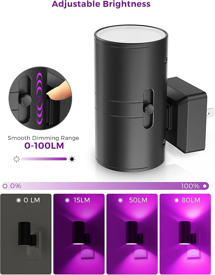 L LOHAS LED [2 Pack] Halloween Purple Night Light, Light Plug in with Sensor, Adjustable Brightness, Dimmable Lights Decorative for Christmas, Holiday, Home Decor, Party Bathroom - Bloomnest