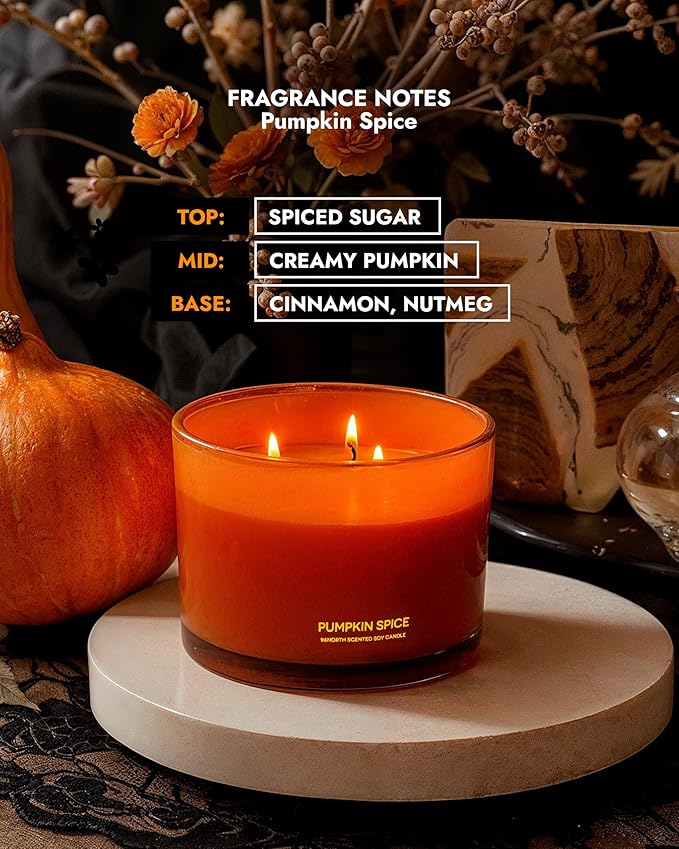 96NORTH Luxury Pumpkin Soy Candle | Large 3 Wick Jar Candle | Halloween & Fall Decor | Up to 40 Hours Burning | 100% Natural Soy Wax | Relaxing Aromatherapy Candle | Halloween Fall Candle Gift - Bloomnest