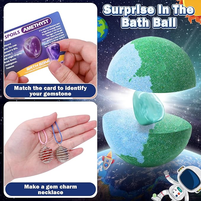 Galaxy Bath Bombs for Kids with Surprise Inside Space Toys, 8 Pack Planet Bath Bombs with Solar System Gemstones Organic Bubble Bath Fizzies Birthday Christmas Gifts for Boys Girls - Bloomnest