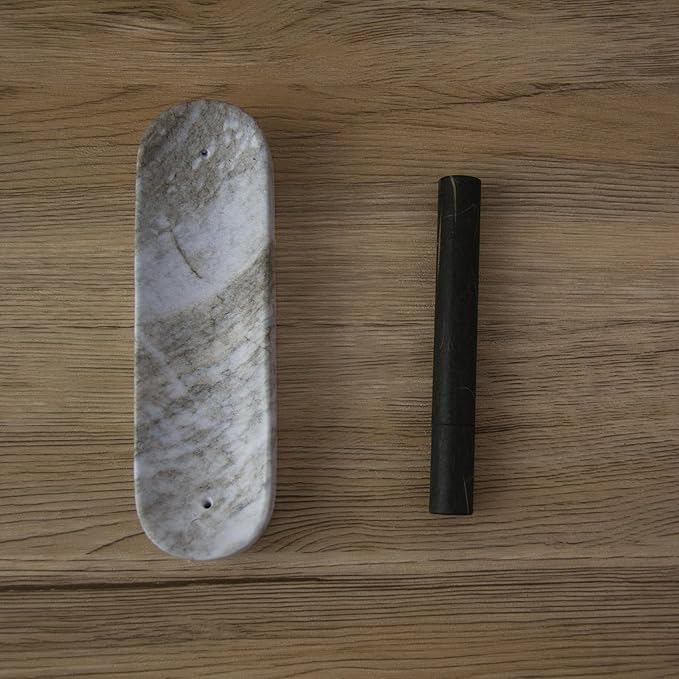 Marble-Patterned Concrete Incense Holder, with A Box of Cedar Incense, 7.1 Inch Good for Incense Tray, A Poetic and Artistic Gift for Yoga＆Meditation(Gray) - Bloomnest