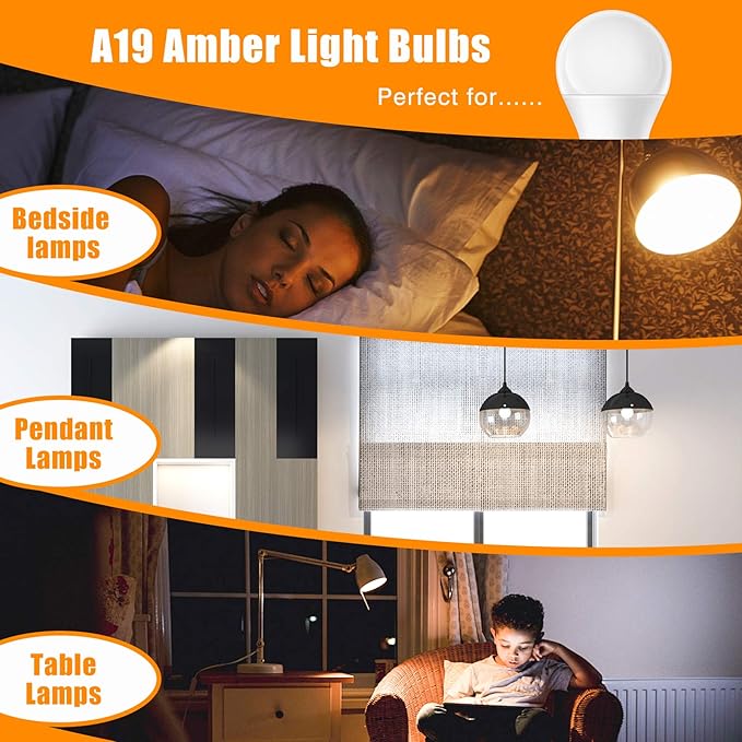 Neporal Amber Light Bulbs 9W, Soft Warm Sleep Light Bulbs 60W Equivalent, Blue Light Blocking Amber Night Light Bulbs 1800K, Bedtime Light Bulb for Healthy Sleep, 6 Pack - Bloomnest