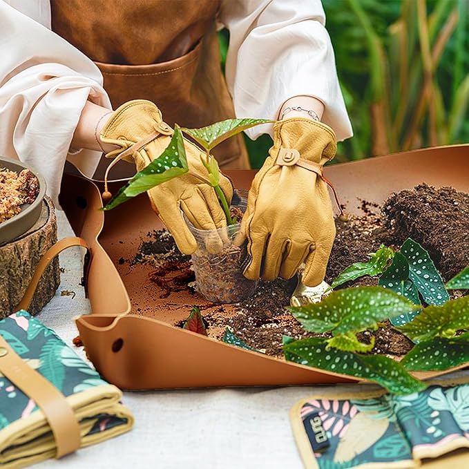 Plant Repotting Mat,Waterproof Leather Plant Transplanting Mats,Indoor Succulent Potting Mat for Change Soil and Watering,Portable Gardening Mats for Transplant and Mess Control (30" X 18",Brown) - Bloomnest