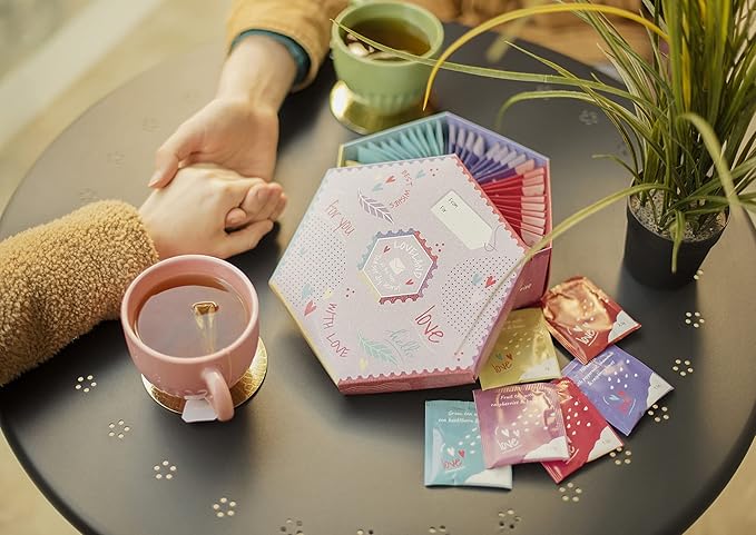ACORUS | Loveland Tea Set | Natural Assorted Tea Hamper Box | Set of 6 flavors | Surprise your loved ones | Valentines box | Large Selection Box | Tea Gift Sets | 60 Tea Bags - Bloomnest