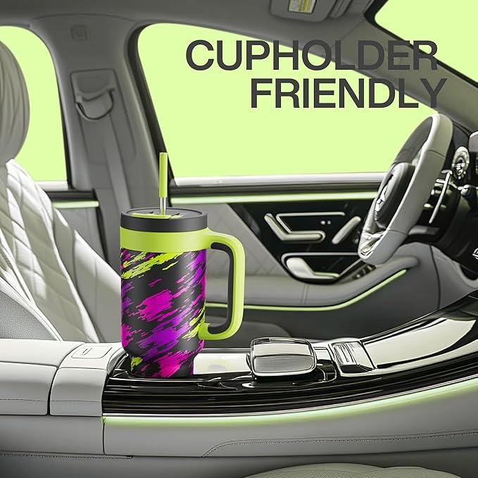 POWCAN 40 oz Tumbler with Handle, 2-in-1 Straw and Sip Lid, Leakproof, Dishwasher Safe, Insulated Stainless Steel Travel Coffee Mug, Keeps Cold for 34 Hours, Fits in Car Cup Holder (Furious Fast) - Bloomnest