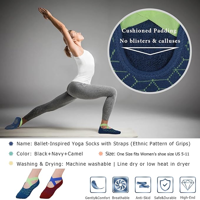 Ozaiic Pilates Socks for Women Non Slip Grip, Yoga Socks with Grippers for Barre, Hospital, Ballet, Dance, Barefoot Workout - Bloomnest